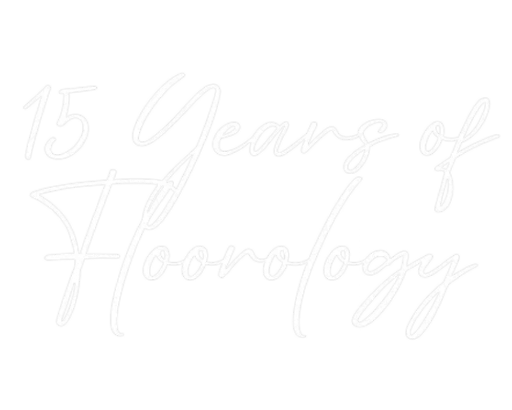 15 Years of Floorology in cursive script on black background